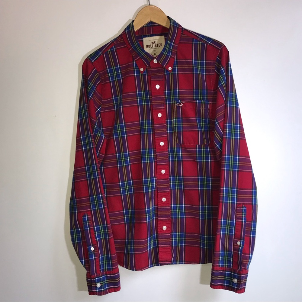 HOLLISTER men’s Long Sleeve plaid button down XLARGE